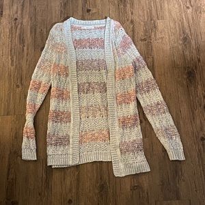 grey and pink cardigan